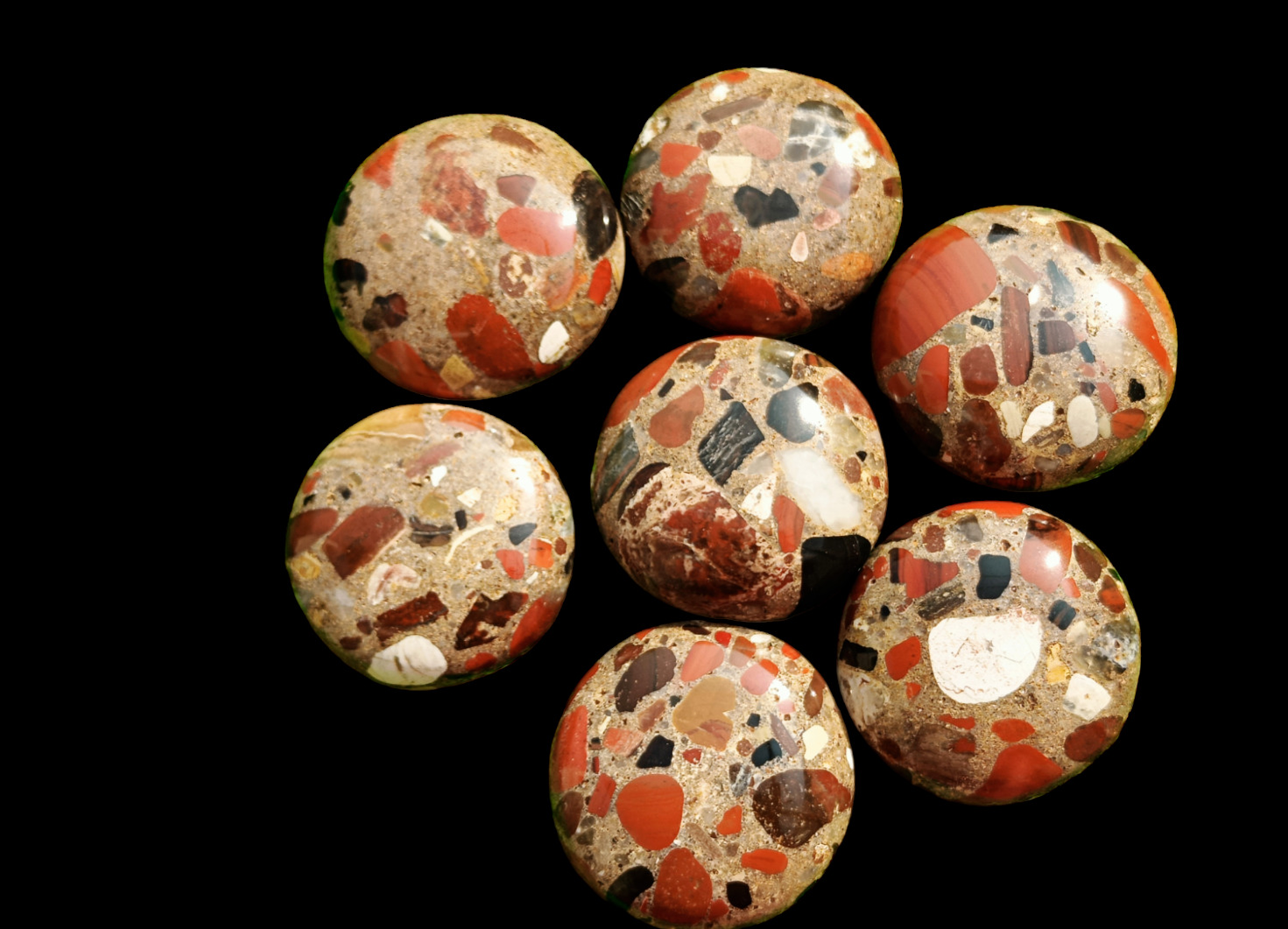 New Look Red Jasper Conglomerate Round Palmstone Pudding Stone 45 to 50 mm