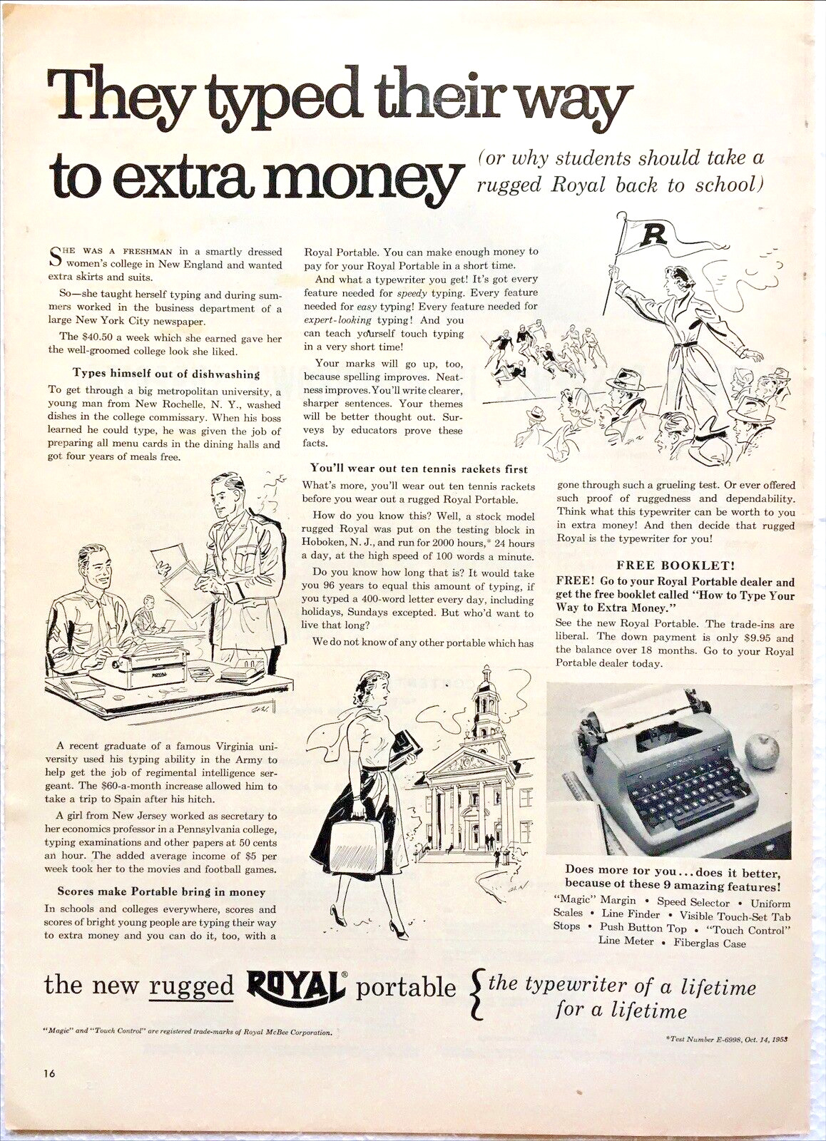 Vintage Print Ad Royal Typewriter Rugged Portable Original Illustrated 1956