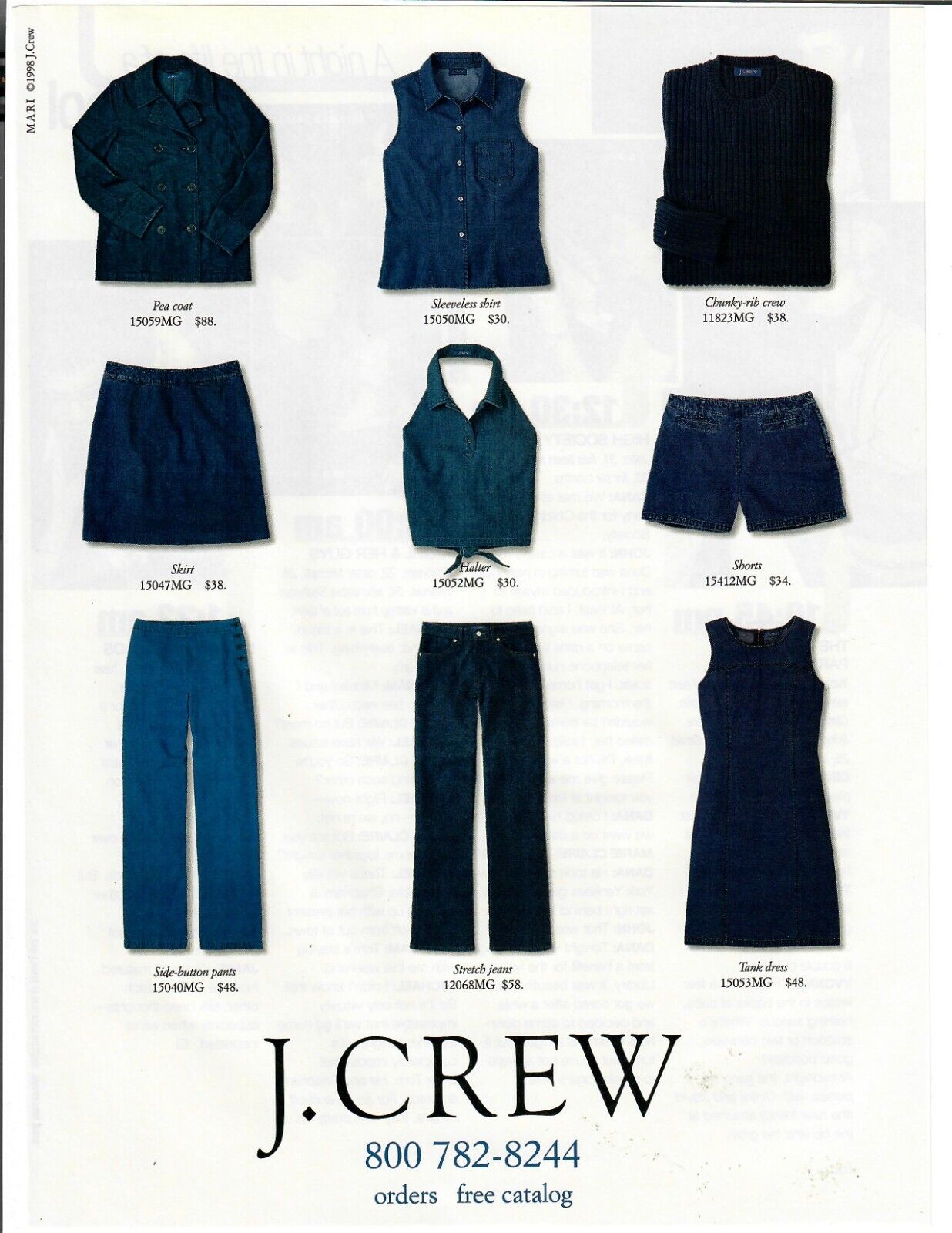 1998 J Crew Magazine Print Ad Clothing Fashion Jeans Top Dress Shorts Jacket