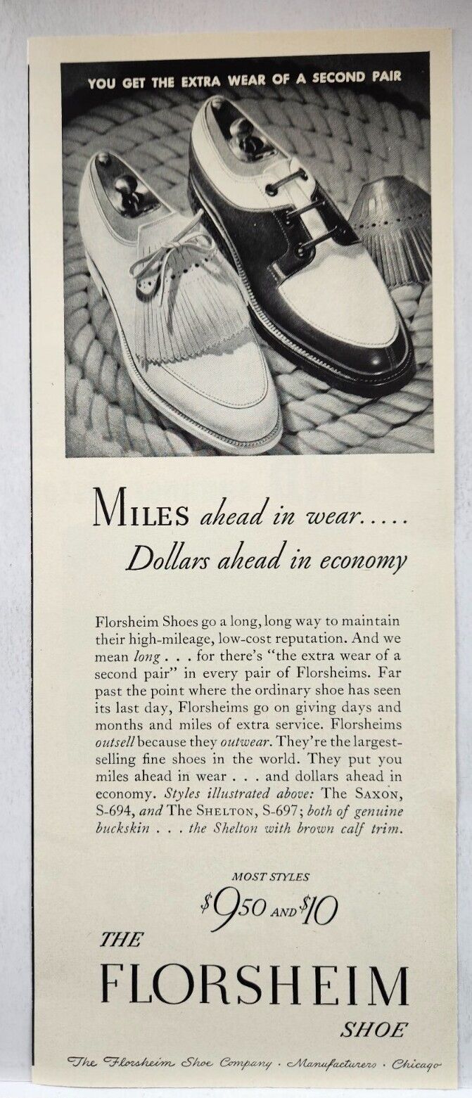 1937 Florsheim Shoes Saxon Shelton Vintage Print Ad Man Cave Poster Art 30\'s