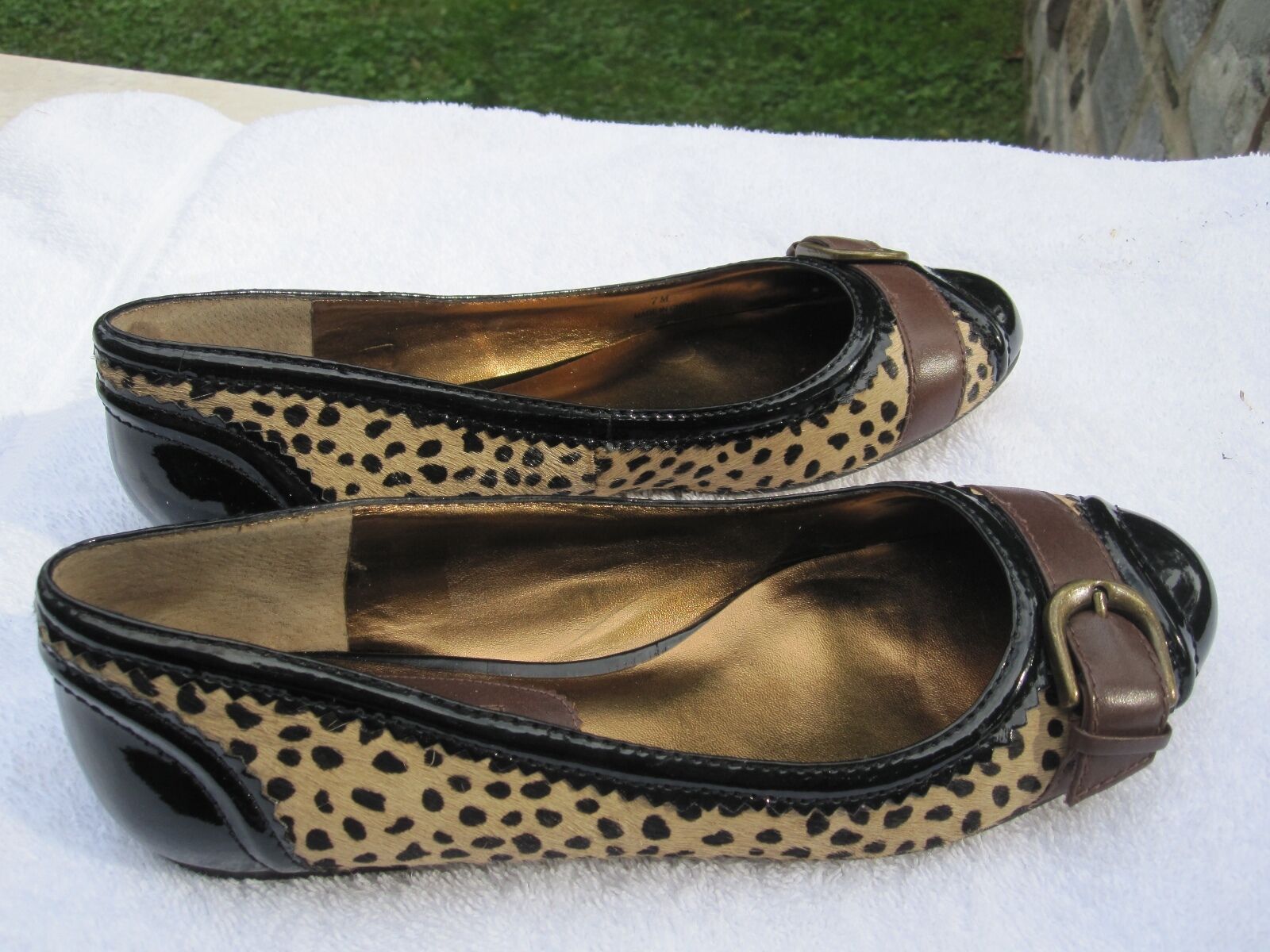   Charles David Ballet Flats-Black Patent, Cheetah Pony, Brown Leather-7M