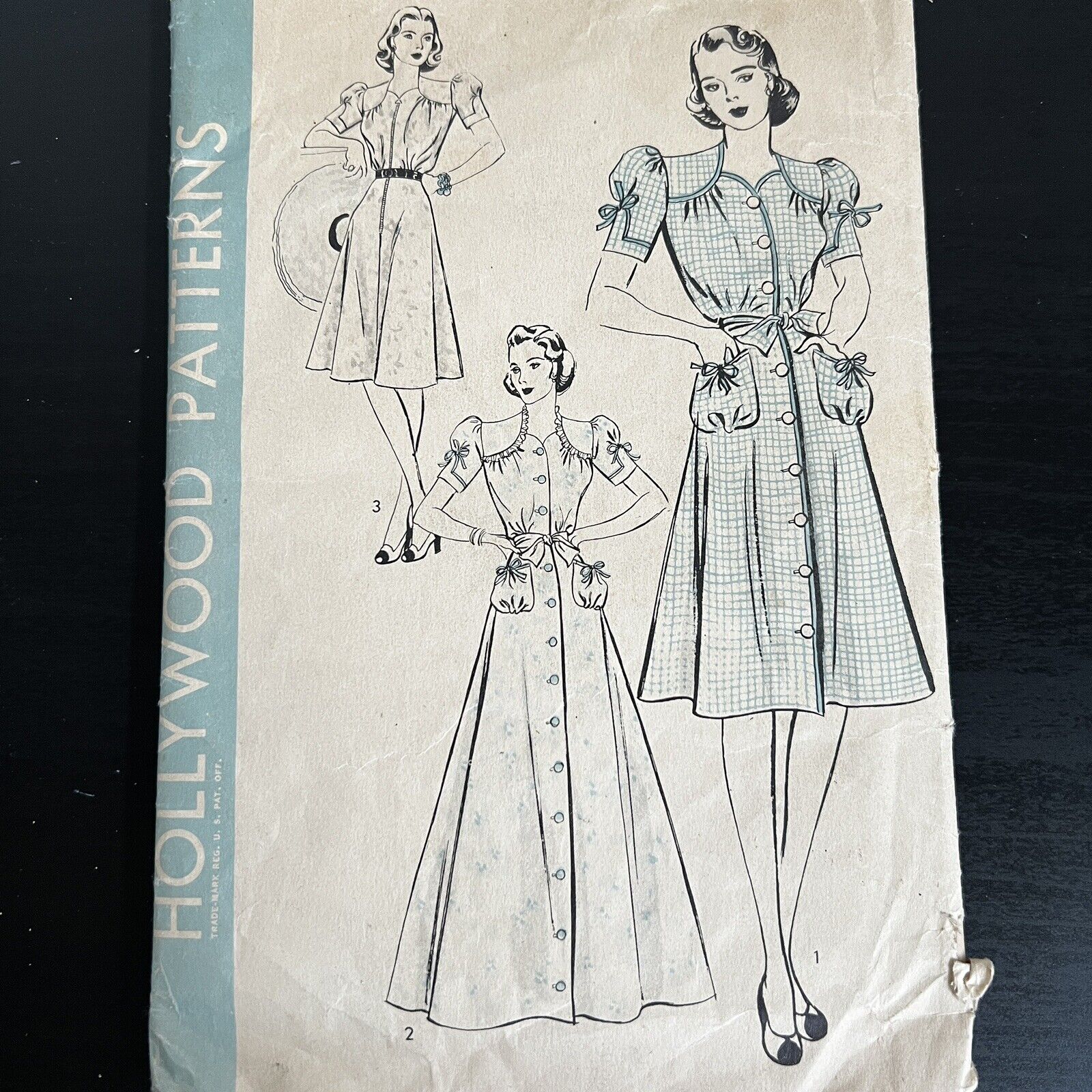 Vintage 1940s Hollywood 433 Puff Sleeve Housecoat or Dress Sewing Pattern 20 CUT