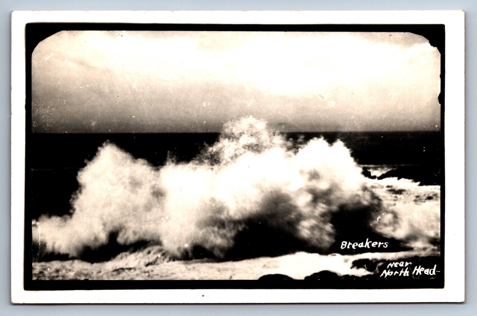 RPPC Postcard Breakers near North Head Lighthouse Ilwaco Washington Surf Splash