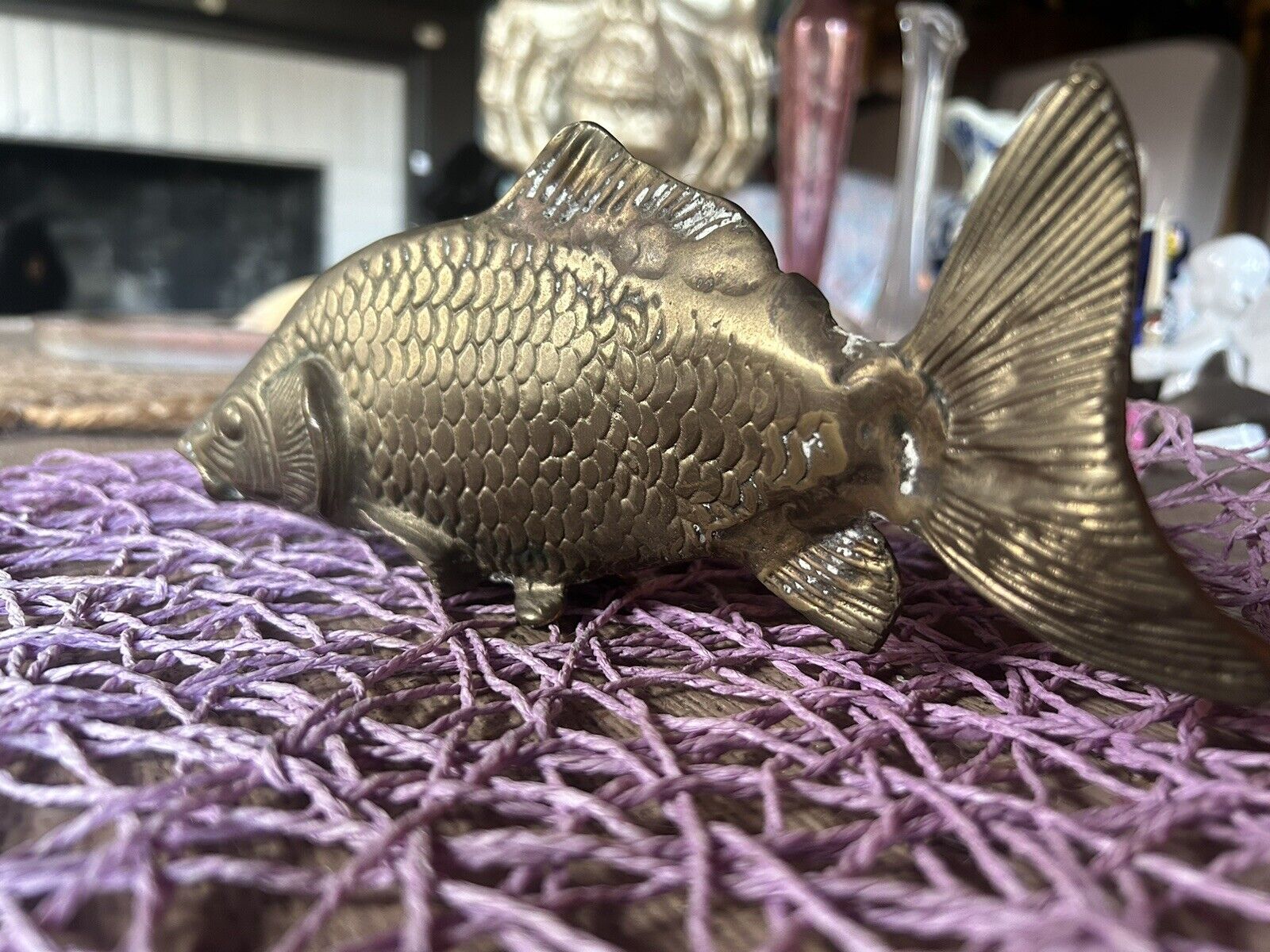 Vintage Brass Carp Fish Solid Heavy