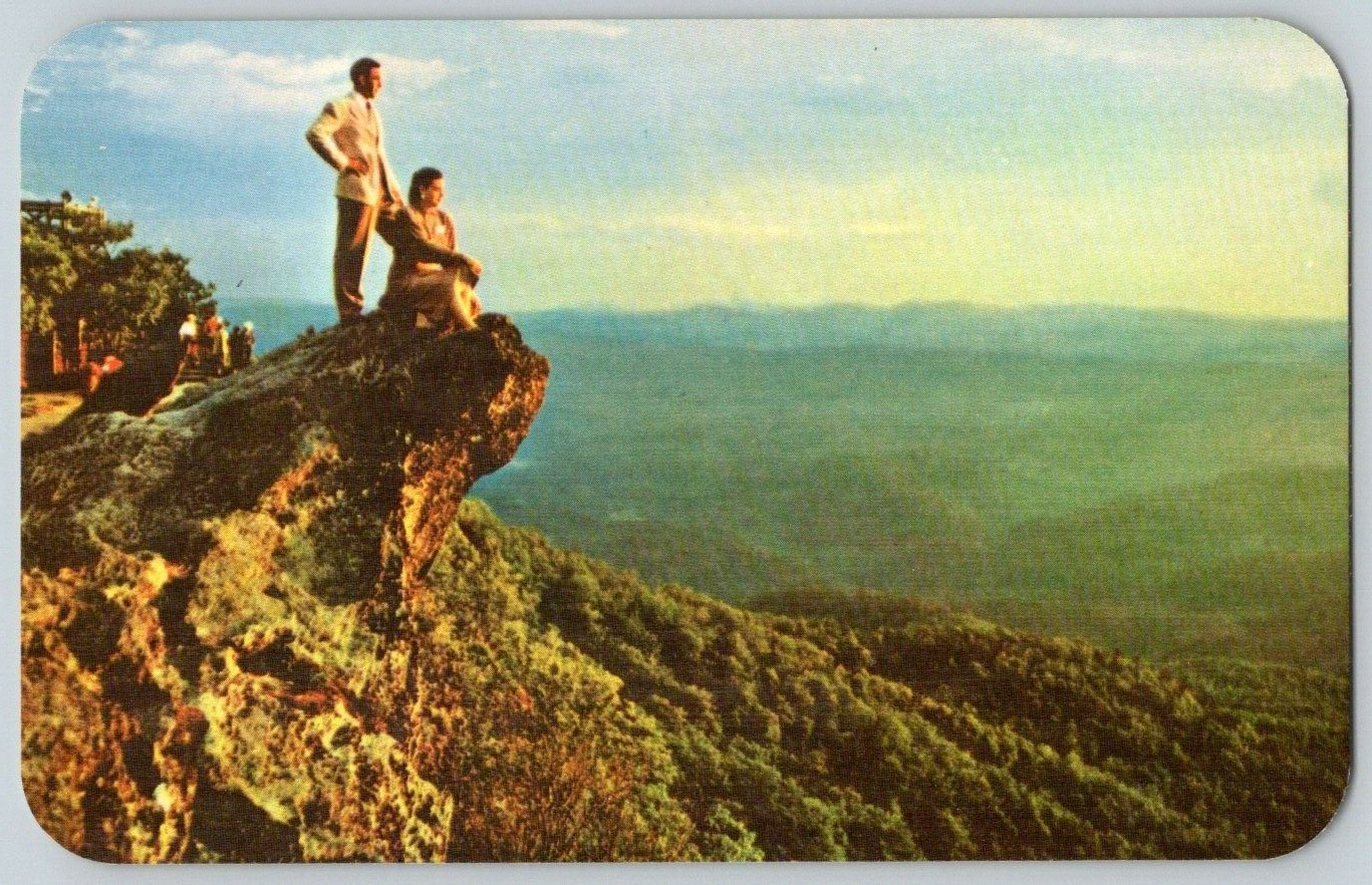 Vintage Postcard~ Man & Woman On Blowing Rock~ St. John's Valley~ North Carolina