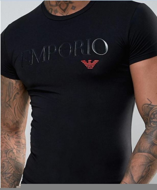 Emporio Armani Black Men's T-Shirt Round Neck,Muscle fit,Size M*L*XL,Glossy logo