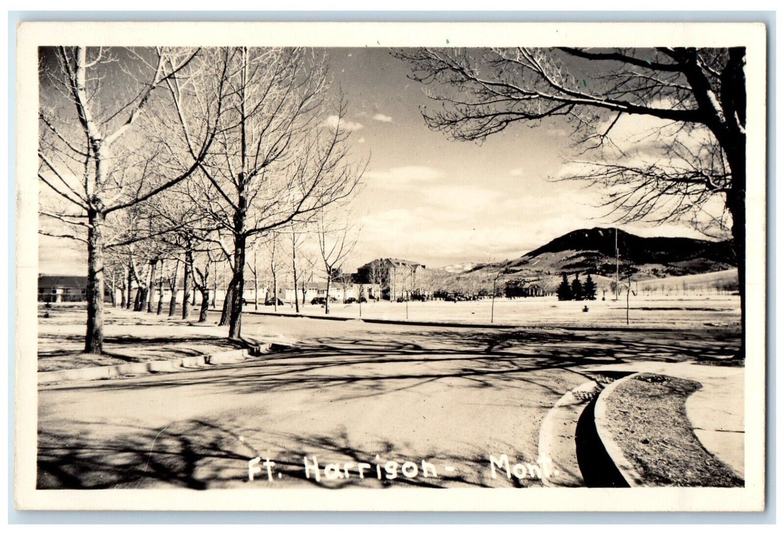 c1950's View Of Ft. Harrison Montana MT, Cars Scene RPPC Photo Vintage Postcard