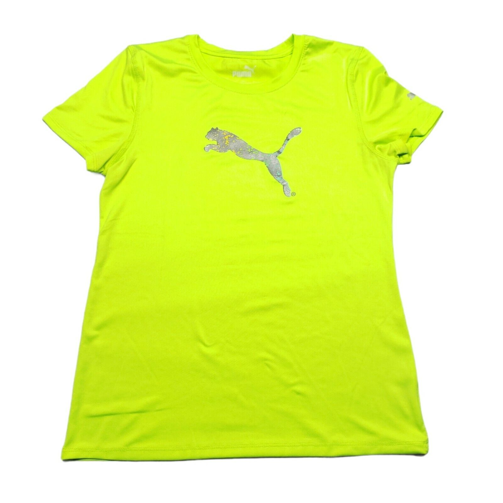 Puma Girls Dry Cell Round Neck Short Sleeve Pullover Bright Yellow Shirt Size XL
