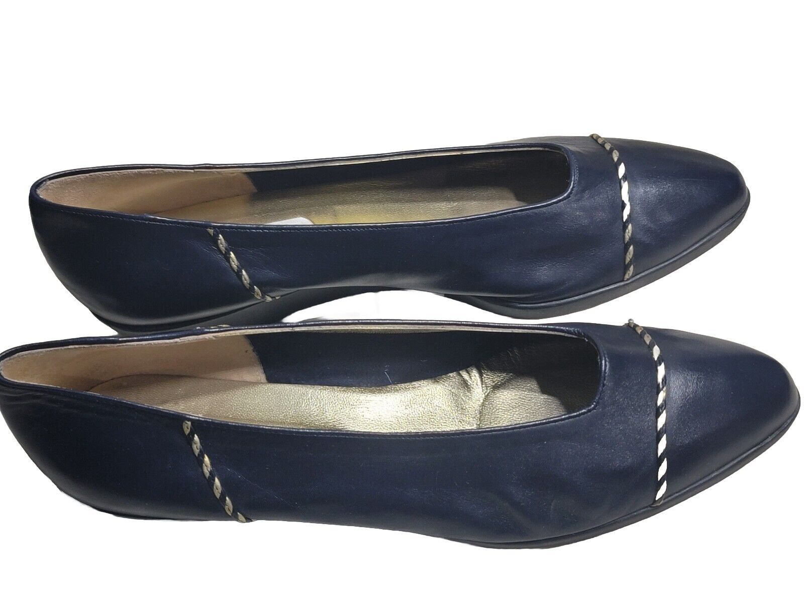 Bally Olympia Navy Calf Leather Flats Wedge Shoes Women\'s Size 11 M 11M Comfort 