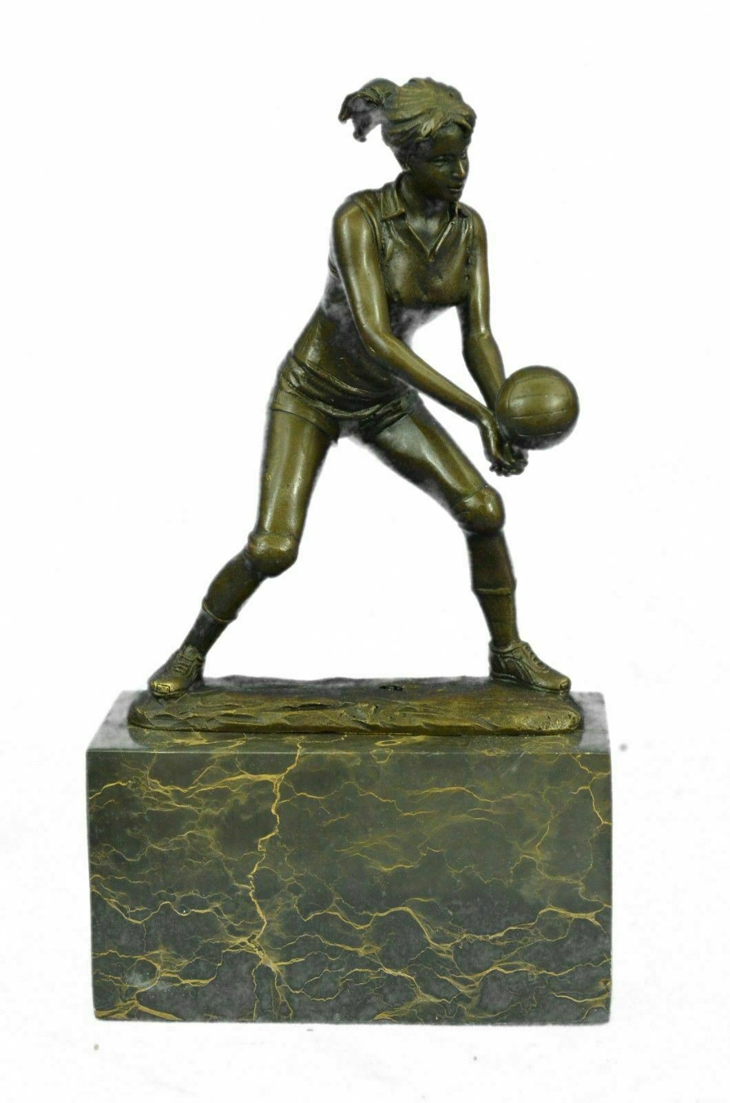 Hand Crafted Volley Ball Player Bronze Sculpture Originial Marble Figurine Sport