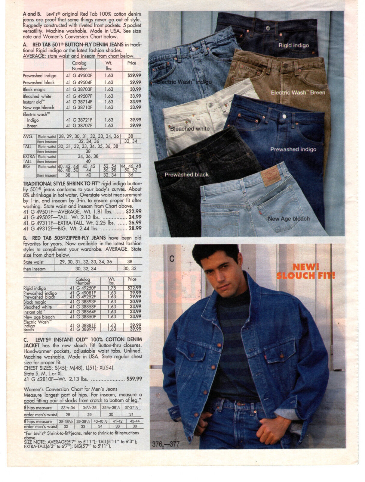 LEVI\'S Denim Jeans Jacket Men\'s 90s Fashion 1991 Vintage Print Ad Original