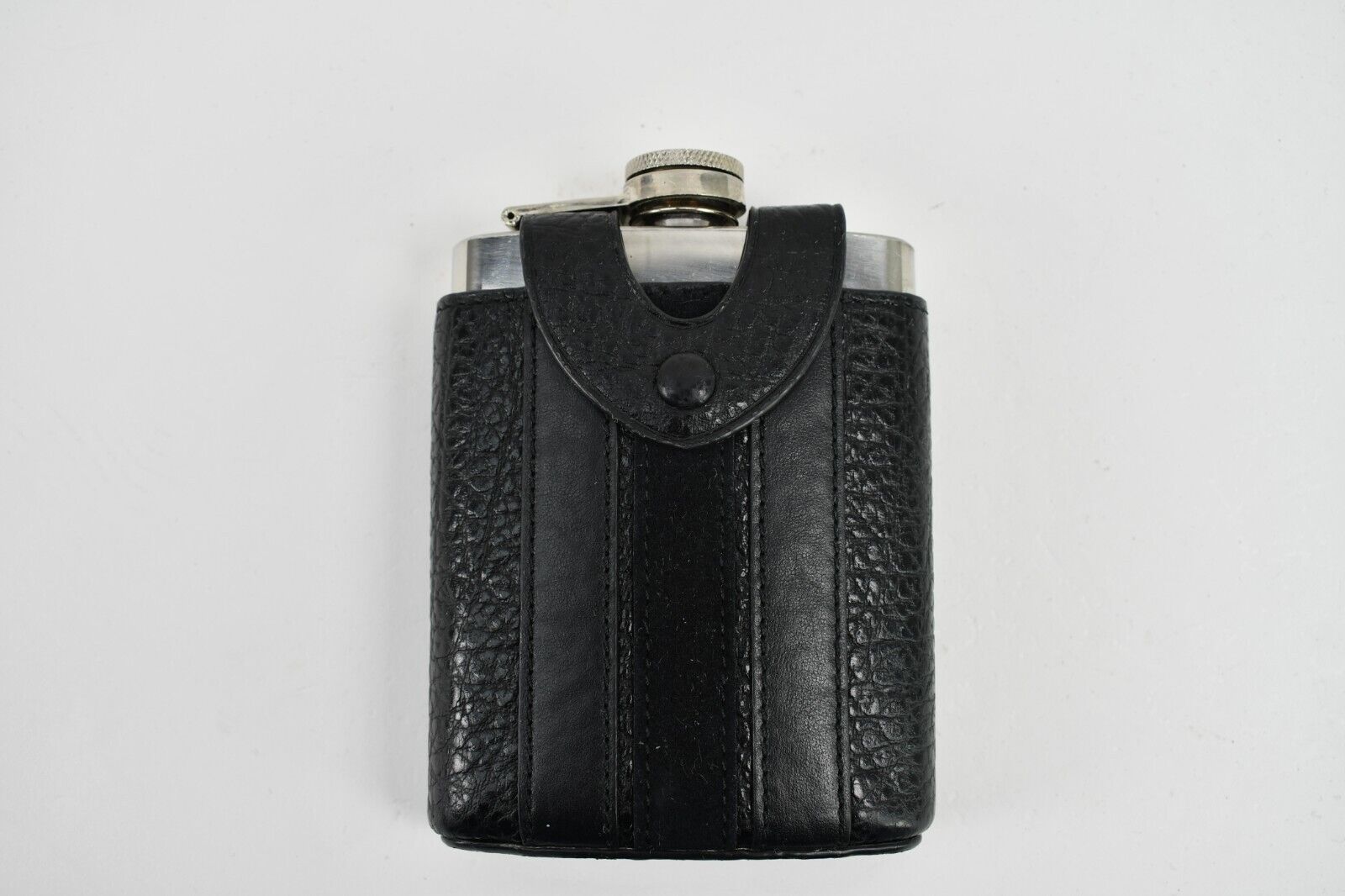 Coach Hip Alcohol Flask Varsity Stripe Embossed Black Calf Leather F22537