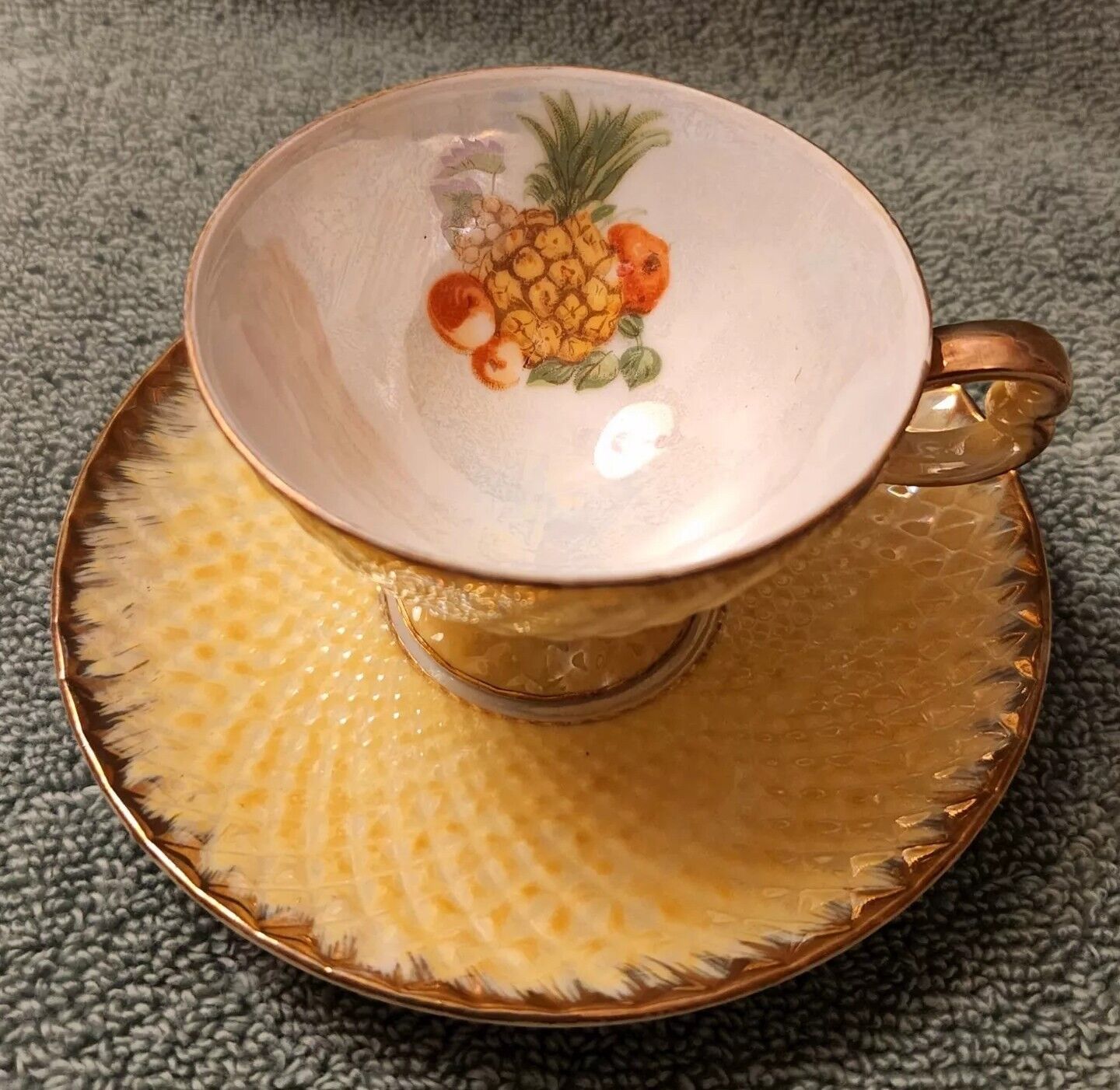 Beautiful Footed Yellow & Gold Trimed Demitasse Cup & Saucer MADE IN JAPAN 1952