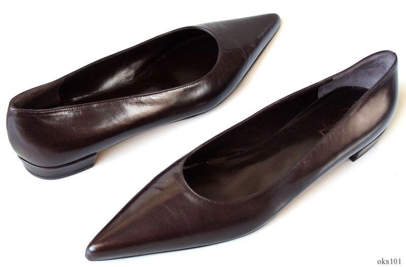 new $595 YSL Yves Saint Laurent Mirabelle dark brown FLATS shoes - classic flats