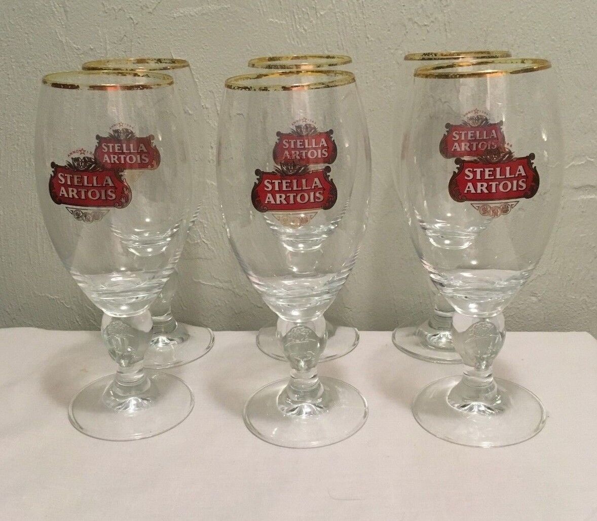 Beer Glass Authentic Stella Artois Original Gold Rim  Chalice 40CL Set of 6