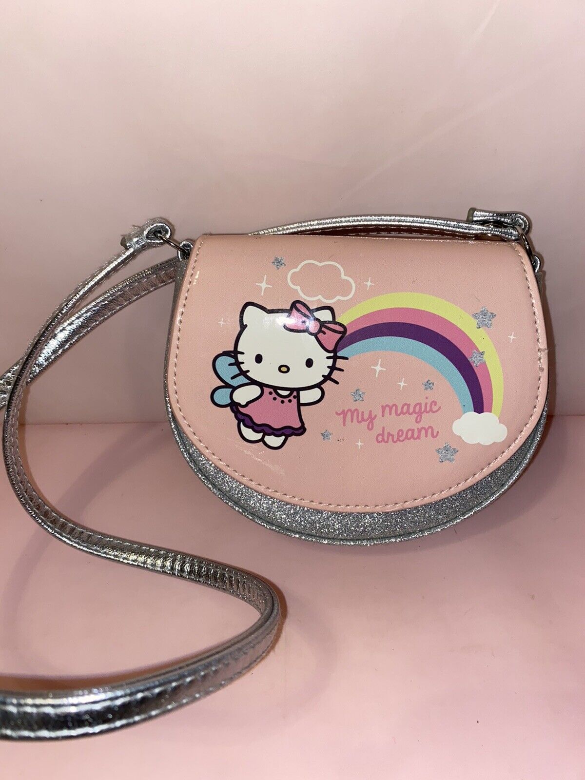H&M Hello Kitty Sanrio Girl Purse Silver Sparkly Pink Rainbow Fairy Kawaii Cute