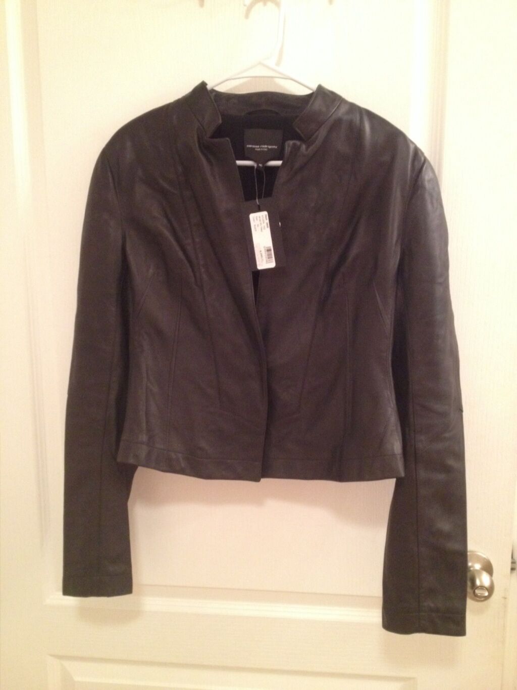  $3,995 nwt NARCISCO RODRIGUEZ  Womens Black Lambskin Fitted leather Jacket  46 