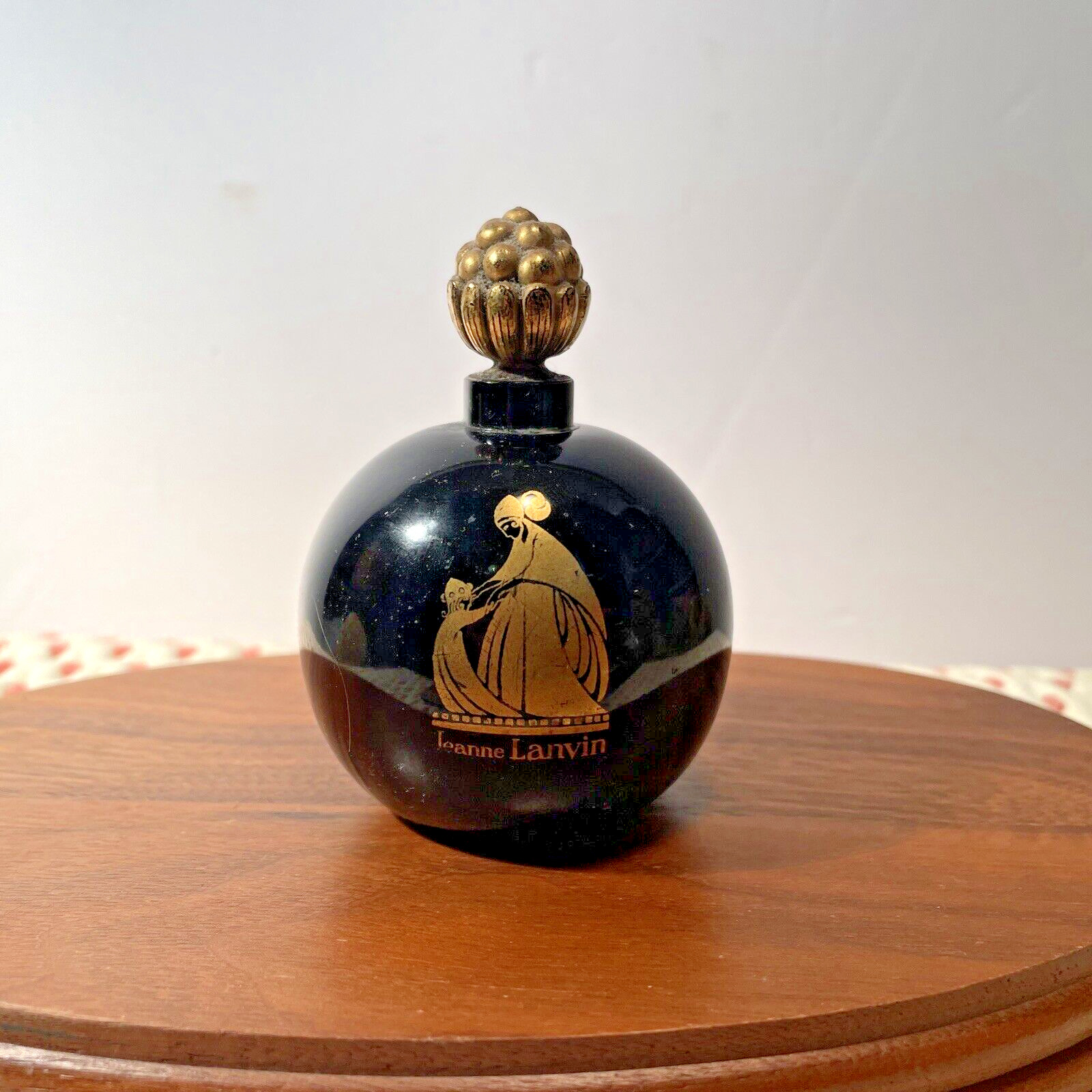 Early Lanvin Arpege Deco Gilded Rasberry Stopper Black Perfume Flacon Crystal