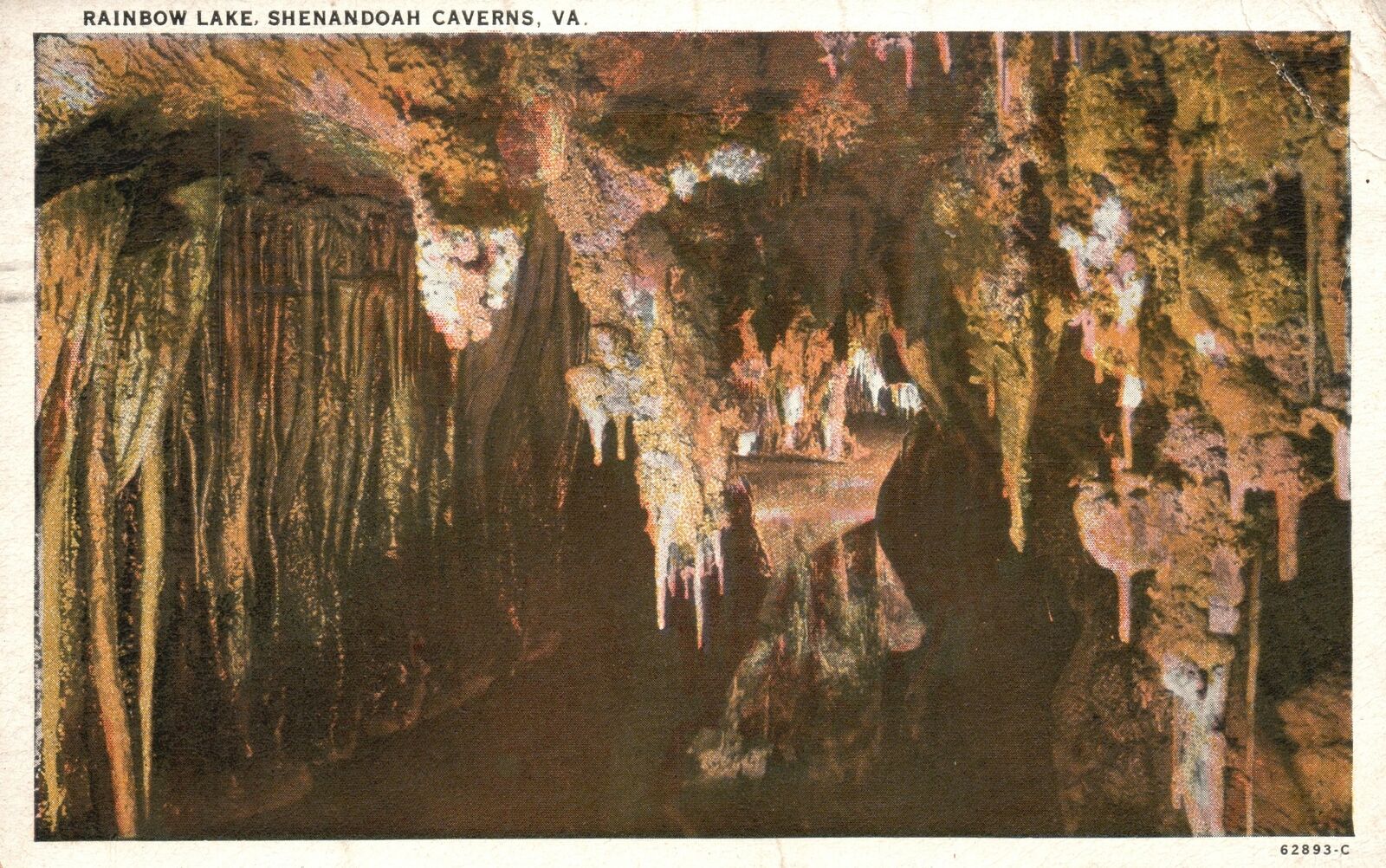 Vintage Postcard 1929 Rainvow Lake Illuminated Lighting Shenandoah Caverns VA