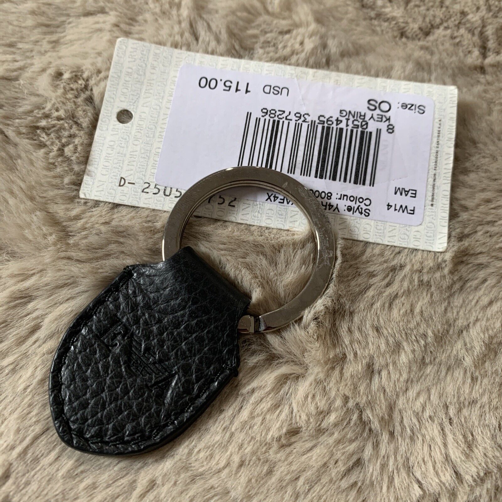 Emporio Armani Black Pebble Grain Leather Key Ring Brand New
