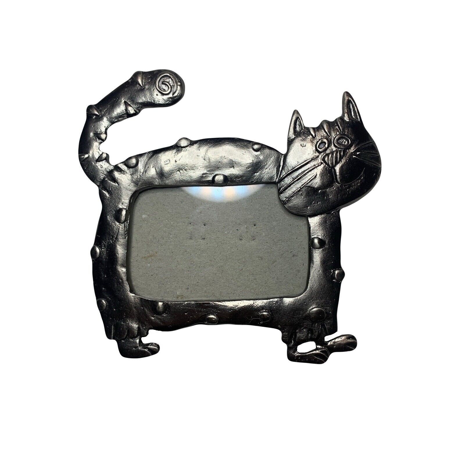 Cute Small Pewter Cat Rectangle Frame Funny Fun Chubby Cat
