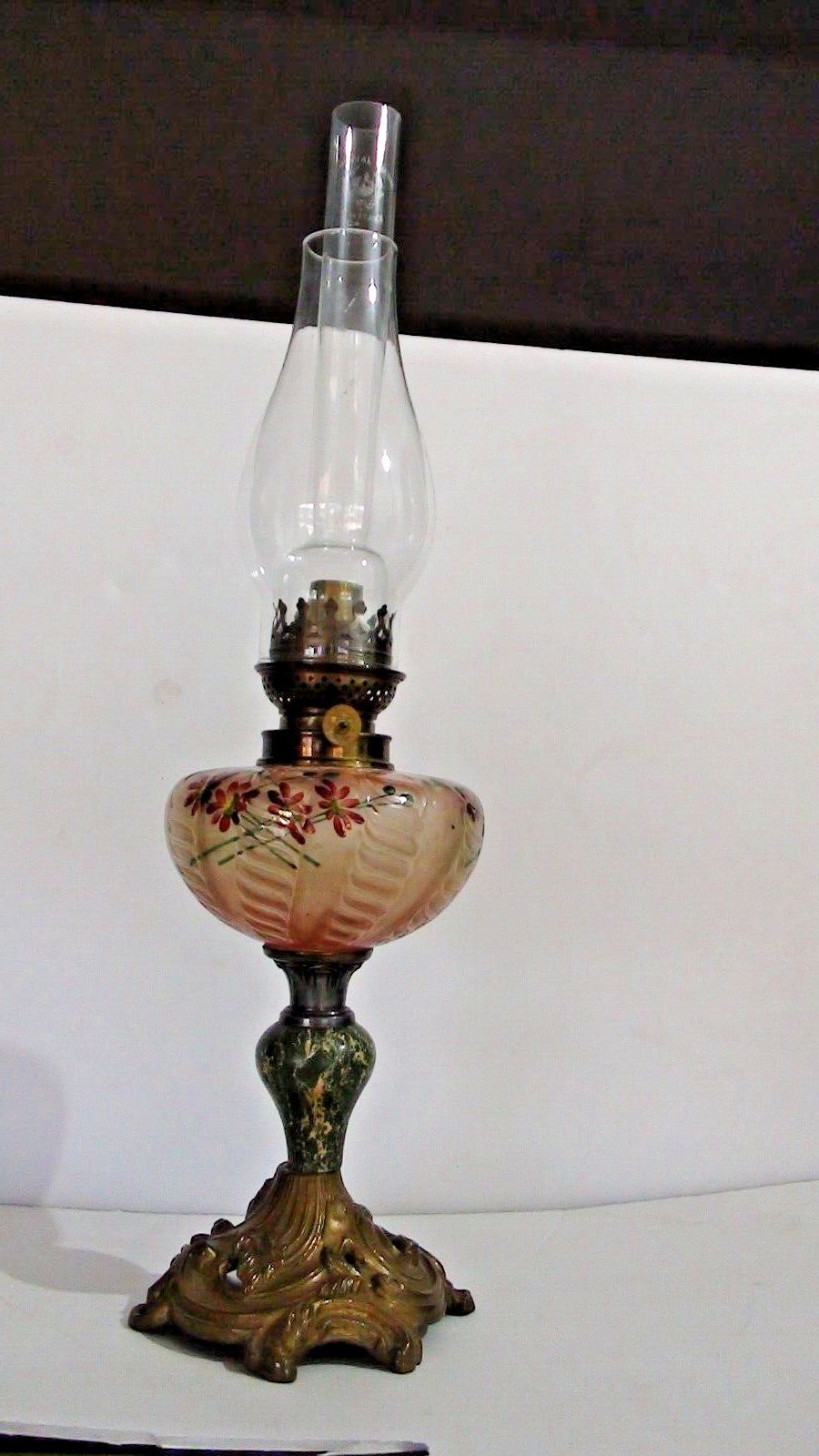 Antique Victorian French Table Oil Lamp Enameled Glass