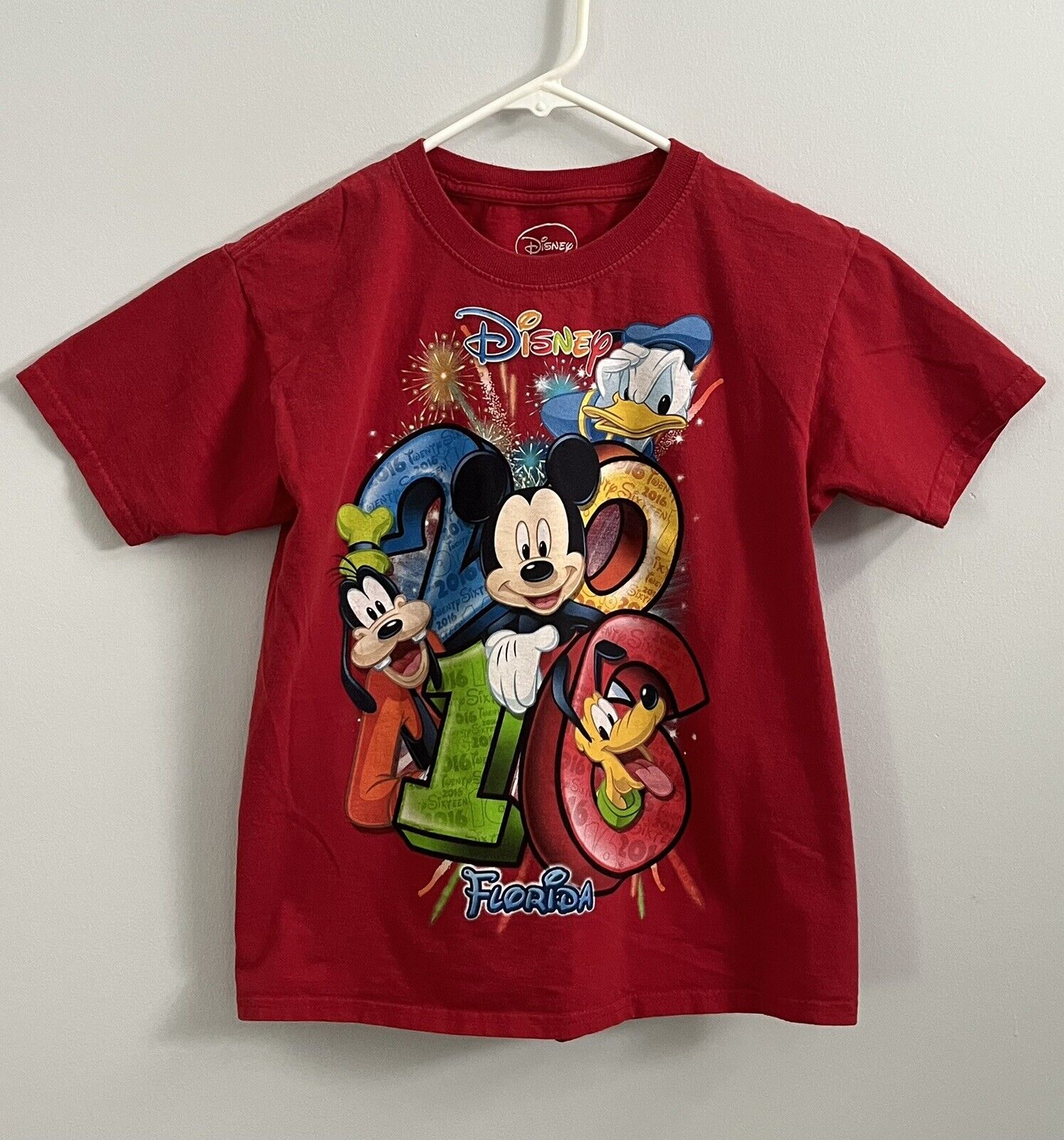 Disney Florida 2016 Boys Size 8 Medium T-Shirt Graphic Top Red