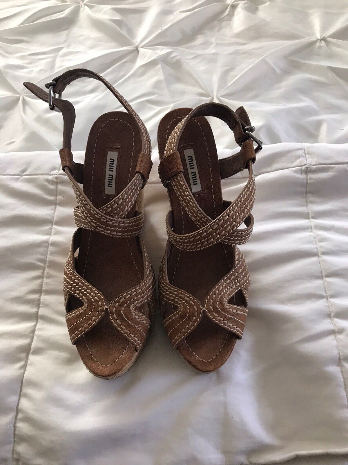 Miu Miu Cork Wedge Sandals Size 39 / 8.5
