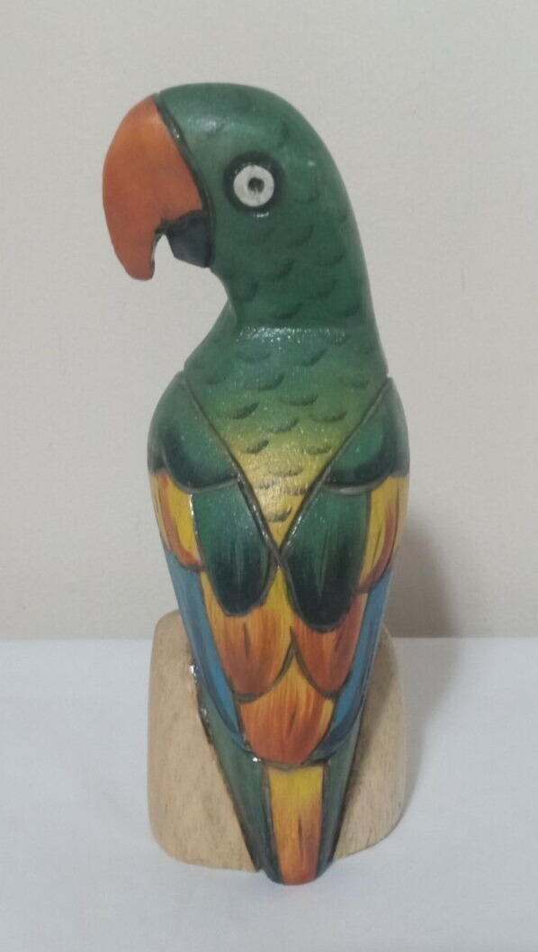 PARROT Bird Figure Balsa Wood Carved & Painted 6.25\