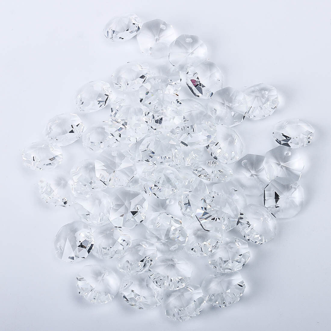200 PCS Clear Crystal Glass Chandelier Part Prisms Octagonal Beads Decor 14MM