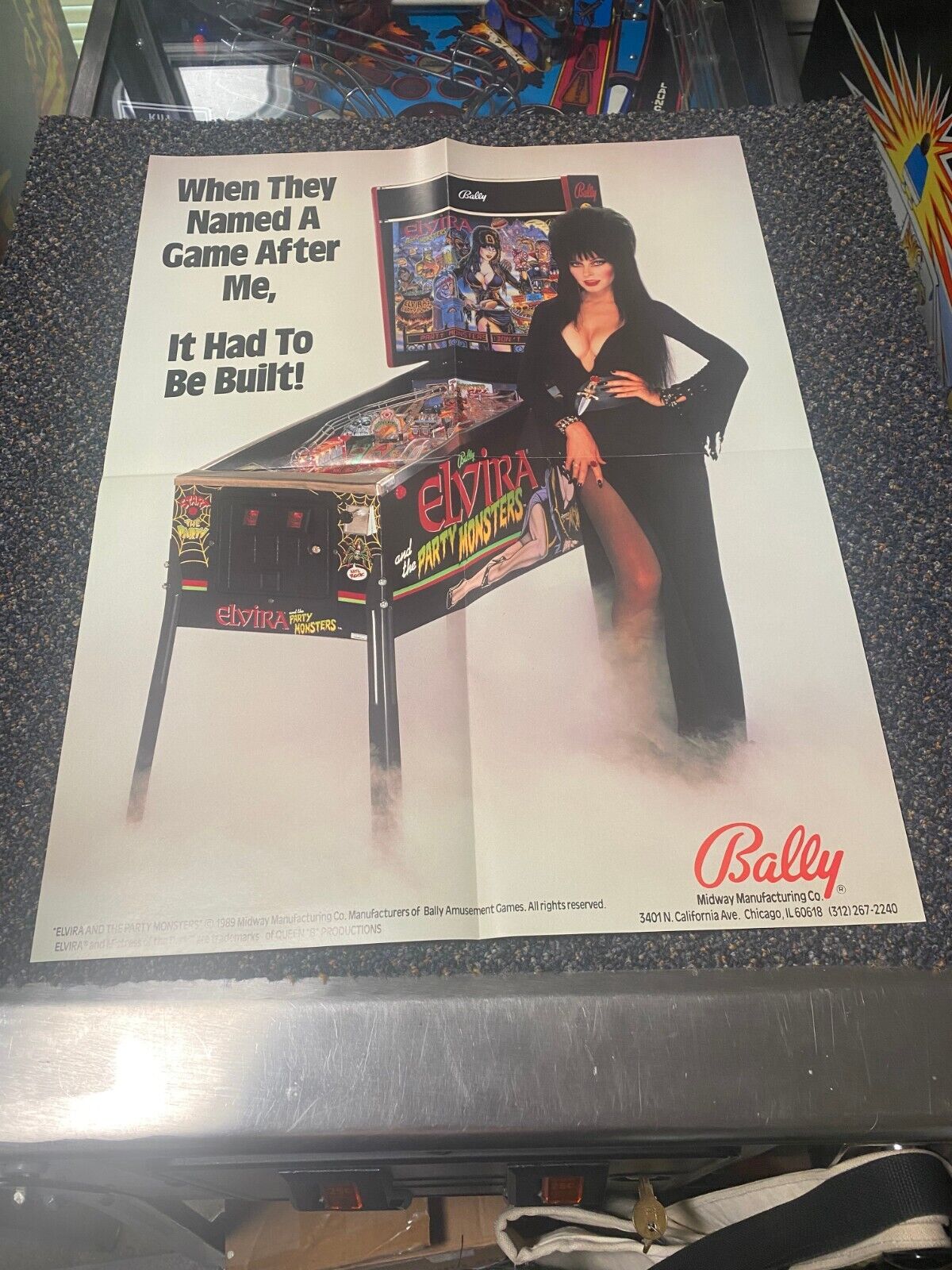 1989 BALLY ELVIRA AND THE PARTY MONSTERS PINBALL 4 PAGE FOLD OUT POSTER 17\