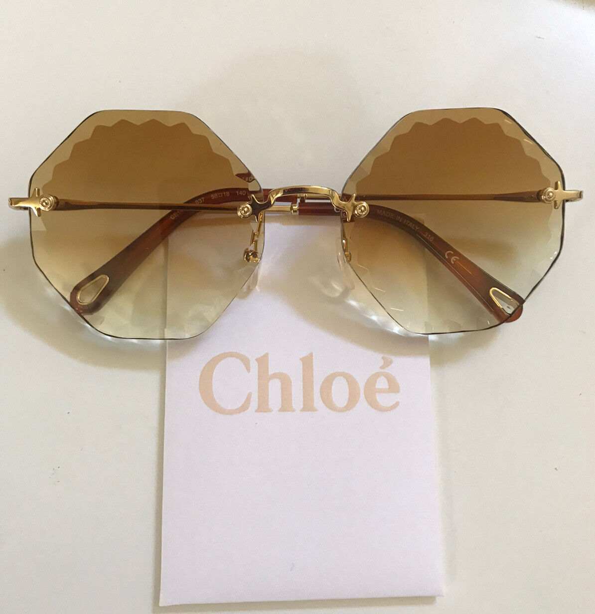 New~Chloe~Rosie~58mm~Octagonal Scallop Sunglasses~Gold/Gradient Brick/Brown $460