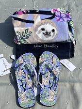 NWT~Vera Bradley Cotton Beach Pool Towel & Flip Flops (m)~ Hanging Around Sloths picture