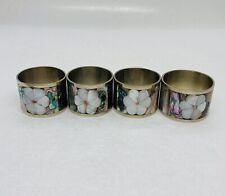 Vintage Mother Of Pearl Brass Napkin Rings Floral Art 1.5” Shell Decor 4pcs O picture
