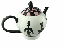Nordstrom Designer R. Toledo Black, White, Pink Checkered Cermic Tea Pot w Lid picture