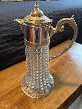 VINTAGE 14''LEAD CRYSTAL GLASS PITCHER WITH SILVER PLATED TOP AND ICE CHILLER IN picture
