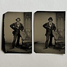 Antique Tintype Photograph Dapper Charming Handsome Man Hat On Hat Off Must See picture