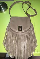 VTG RARE BOTKIER Buttery Taupe Leather Crossbody Bag Adjustable Strap Tassels picture
