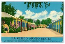 1958 El Chico Auto Court Exterior Roadside Taos New Mexico Posted Cars Postcard picture
