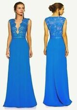 Tadashi Shoji WILHELMINA Sleeveless Lace/Crepe Blue Gown Maxi Dress  sz 8   $398 picture