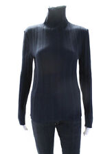 Akris Womens Ribbed Long Sleeved Thin Knit Mock Neck Sweater Navy Blue Size 12 picture