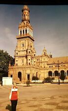 TU08 ORIGINAL KODACHROME 1960s 35MM SLIDE WOMAN IN SPAIN TILED WALKWAY Church picture