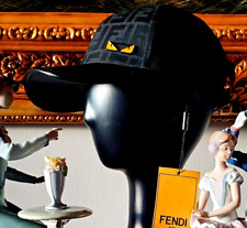 Fendi FF Monster Eyes Monogram Jacquard Baseball Hat Cap Black Leather Trim~ picture