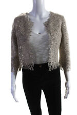 Oscar de la Renta Womens 3/4 Sleeve Open Sequin Cardigan Sweater Brown Small picture