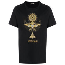 Roberto Cavalli Mens T-Shirt Black Gold Short Sleeve Starburst Top S M L XL 2XL picture
