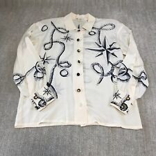 Escada Shirt Womens 38 Button Up Blouse Silk Black Ivory Star Elbow Pads Ladies picture