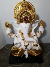 Lord Ganesha Buddha Resin Statue 18 Inch Gold Tone And Red Accent Rhinestones picture