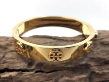 Authentic TORY BURCH Signed Gold Plated Logo Hinged Bangle Bracelet picture