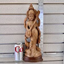 💥 Vtg Goddess Saraswati Sarasvati 💥Carved Wood Mid 20th C. ~ 16.5