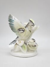 VINTAGE ANTIQUE 1937 BLUE JAY MOM & BABY ON BRANCH W/FLOWERS BONE CHINA FIGURINE picture